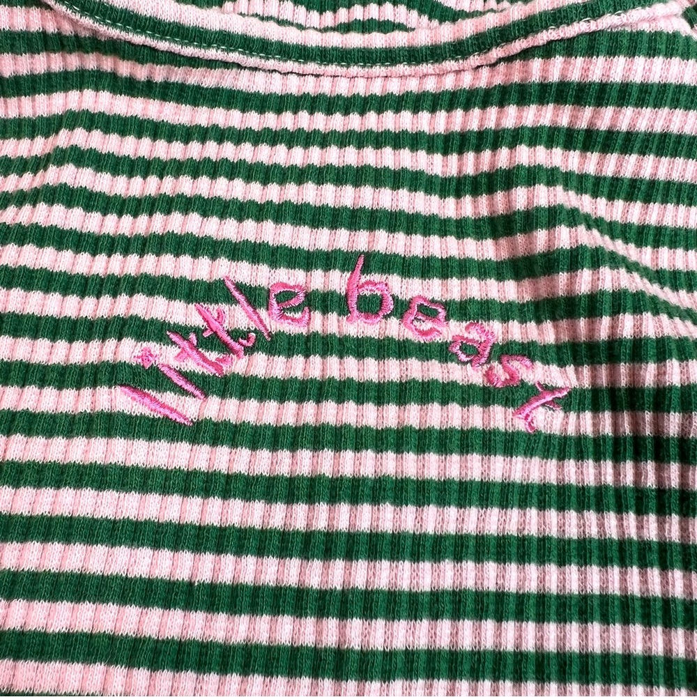 LITTLE BEAST 'Two Peas’ Sleeveless Dog Shirt Pink Green Ribbed Size XL - Picture 5 of 12